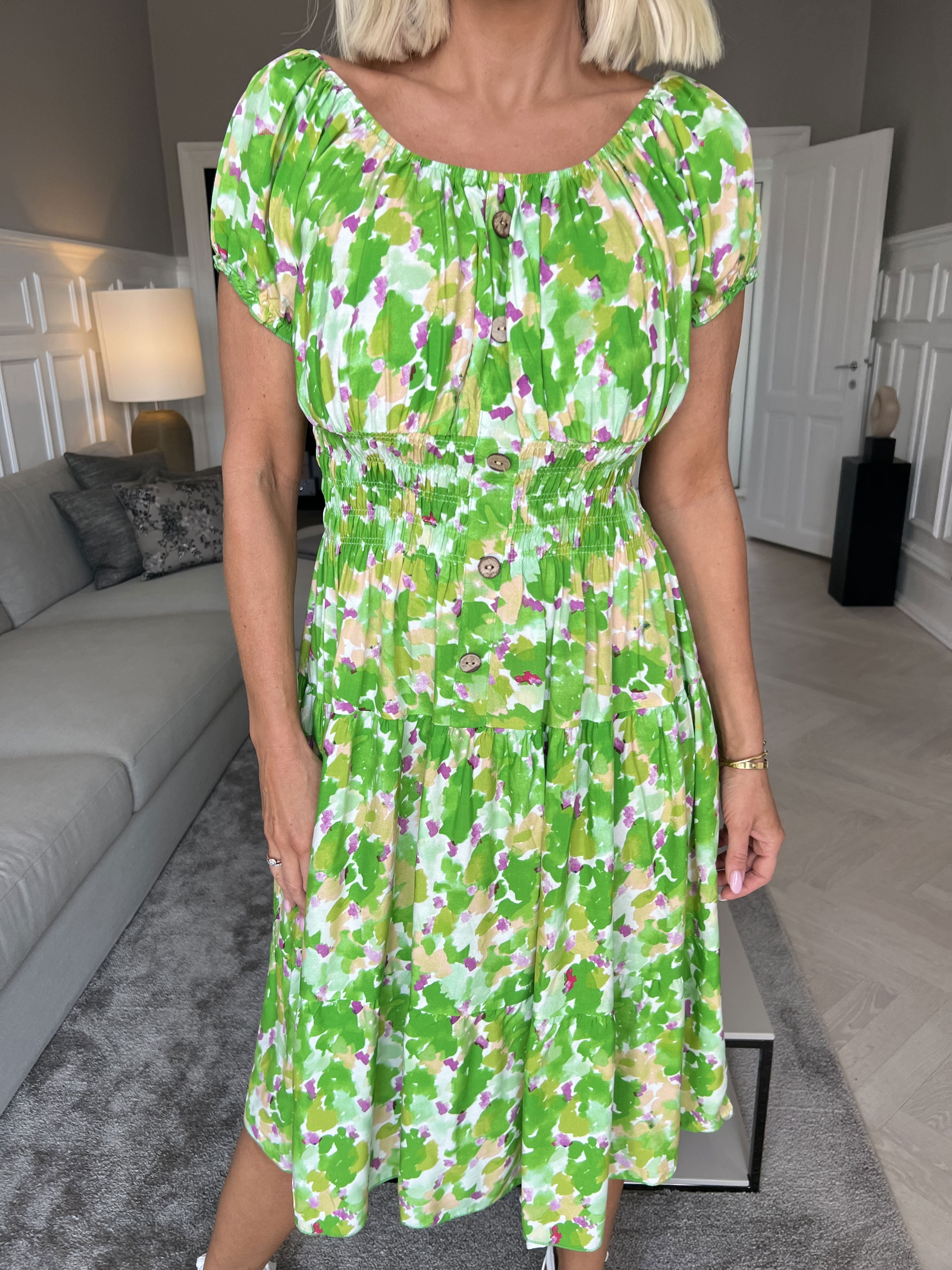 Finalia Art Short - Kort flerfarvet kjole i viskose med elastik i taljen